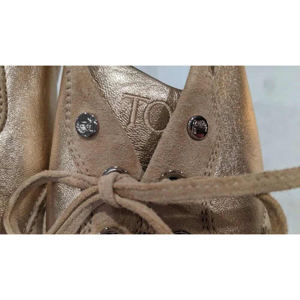 Women's TOD'S Beige Leather & Metallic Gold/Pewter Leather Low-Top Sneakers 11.5